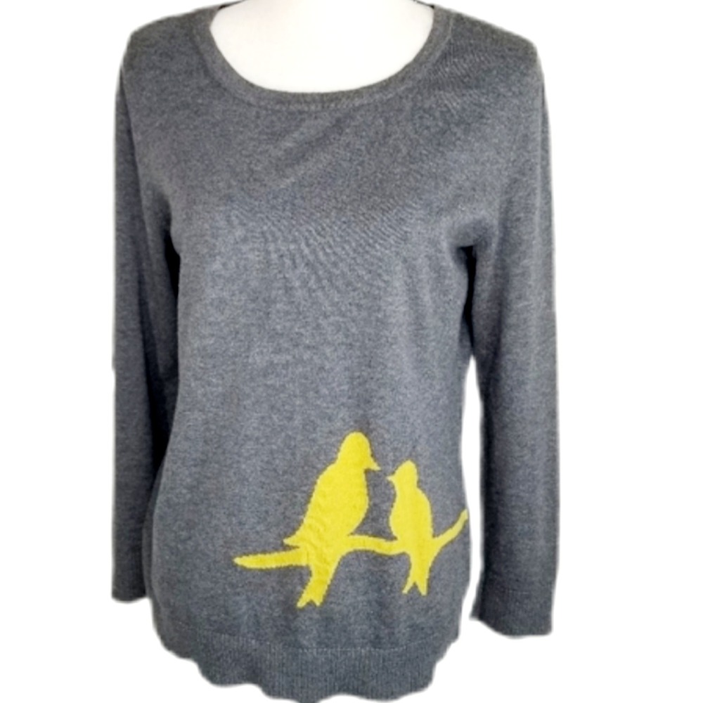 B Design Charcoal Gray Birds On a Branch Cotton Sweater Pullover Jumper Size‎ M